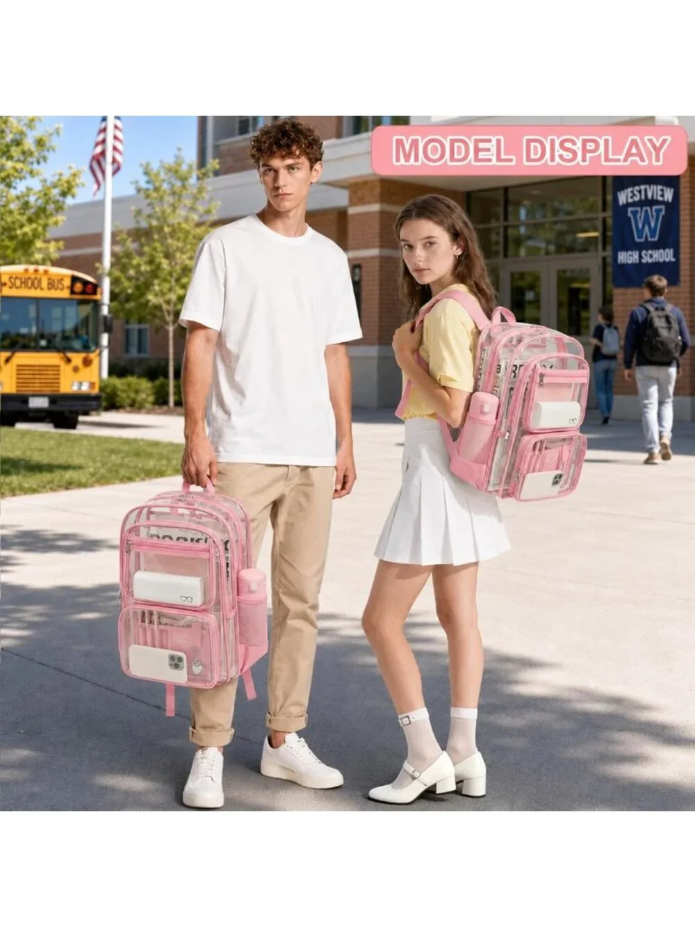 Large Clear Backpack for School, Heavy Duty Transparent Bookbag with Luggage
